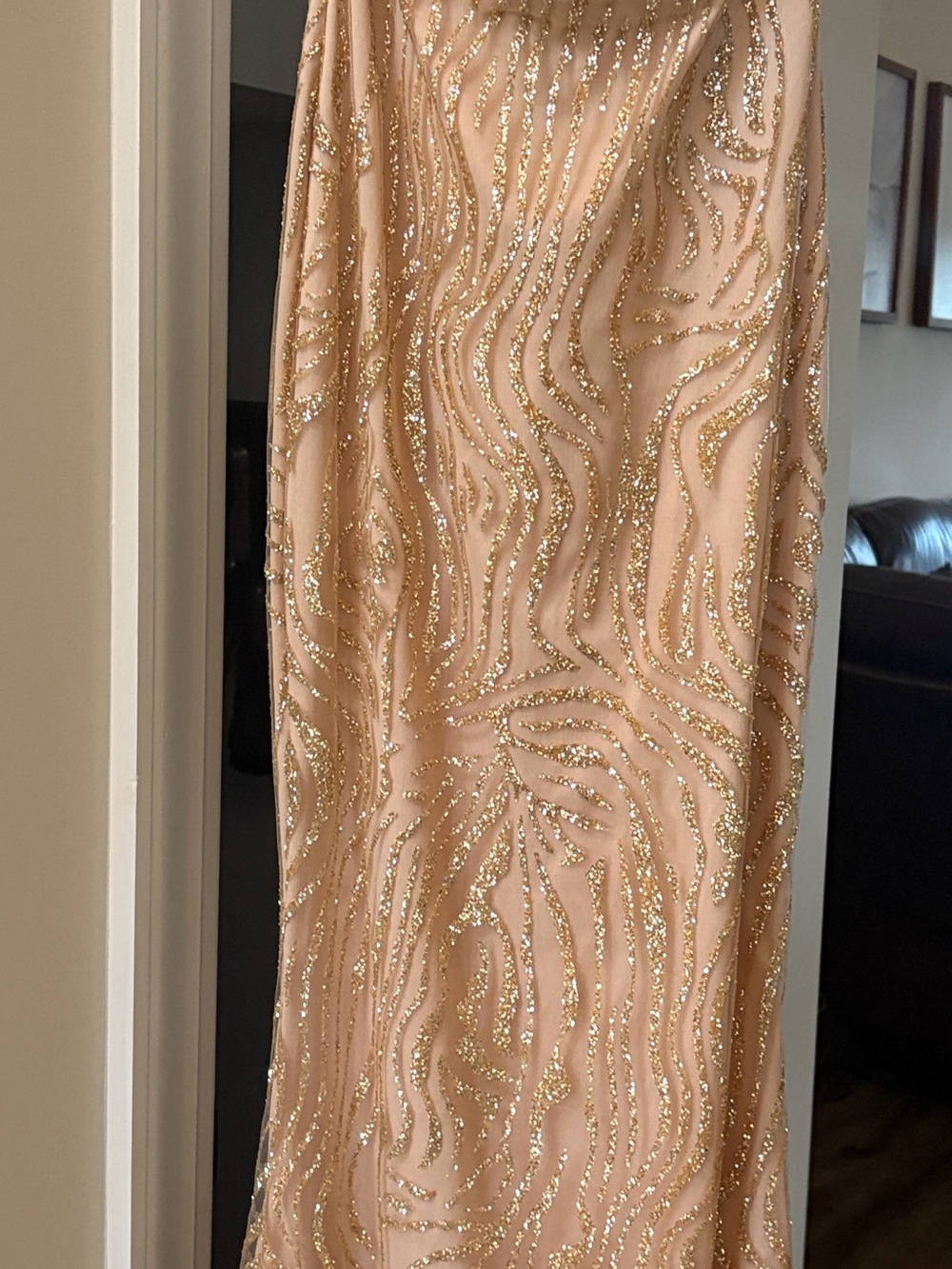 Luxxel Strapless Beaded Evening Gown in Champagne - Picture 2 of 7